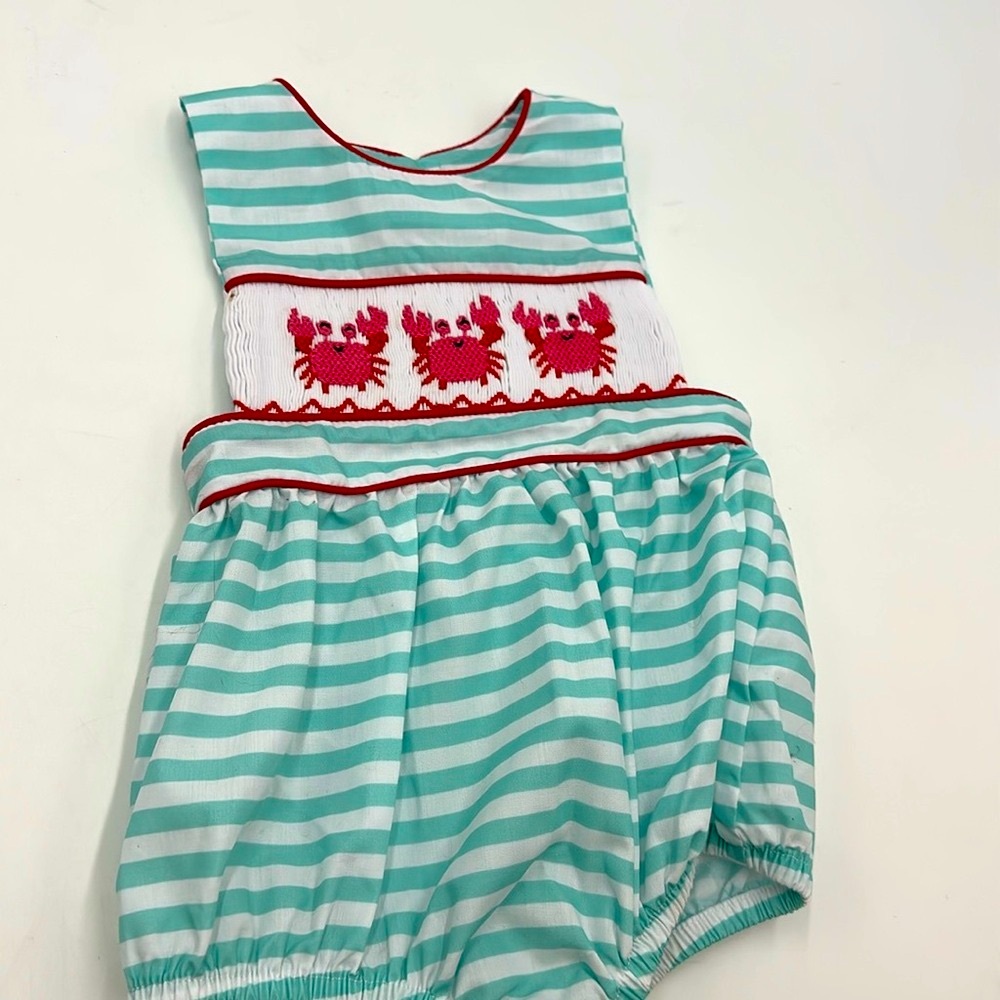 Nola Smocked Lobster Striped Onesie Size 3M
